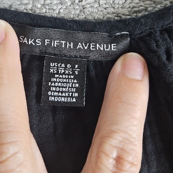 Saks Fifth Avenue Women’s XS Black Cotton Tiered Midi Dress Boho Puff Sleeve - Picture 9 of 9